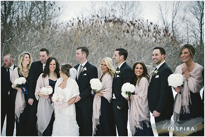 winter bridal party wedding photo